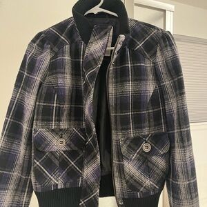 Aeropostale Checkered Bomber Jacket - Black and Gray